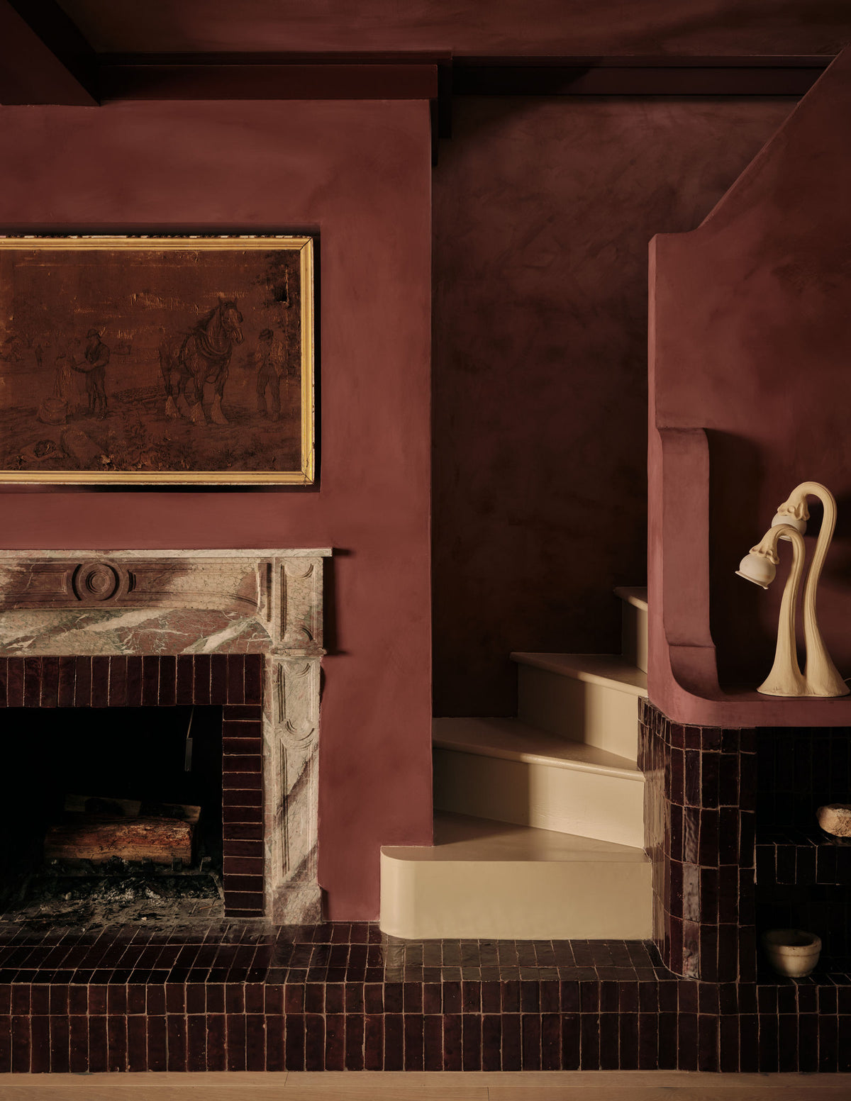 Hill Street den fireplace with marble mantel, Montana Labelle Design