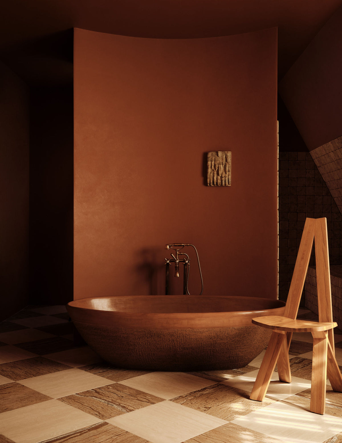 Rowanwood principal bathroom clay soaking tub, Montana Labelle Design
